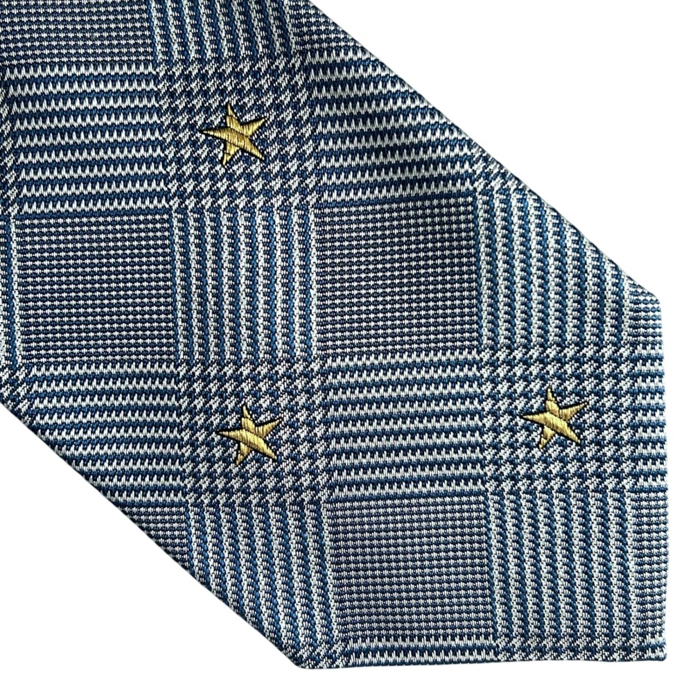 Paul Stuart Silk Tie Houndstooth Plaid Gold Stars Hand Made Italyβ Professor Sea